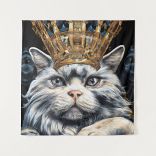 Graue Katze in einer Krone Wandteppich