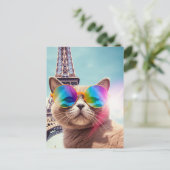 Graue Katze in einer Sonnenbrille in Paris Postkarte (Stehend Vorderseite)