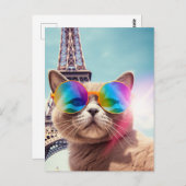 Graue Katze in einer Sonnenbrille in Paris Postkarte (Vorne/Hinten)