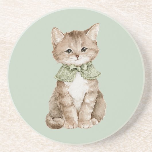 Graue Katze in Grün Getränkeuntersetzer (Vorne)