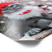 Graue Katze in roter Kappe und Schneemann in einem Fotodruck (Ecke)