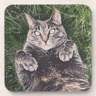 graue Katze liegt im Gras digitale Kunst Getränkeuntersetzer