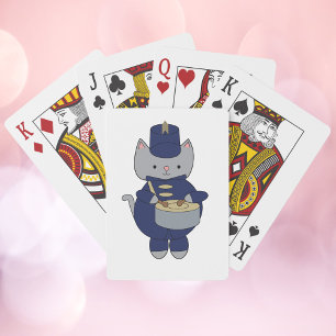 Graue Katze Marching Band Drummer Whimsical Animal Spielkarten