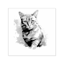 Graue Katze mit Aquarellfarbe Permastempel