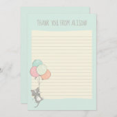 Graue Katze mit Balloons Kleines Flachbildschirm Dankeskarte (Vorne/Hinten)