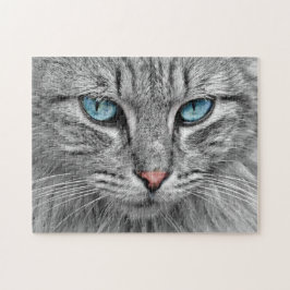 Graue Katze mit blauen Augen Puzzle