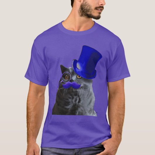 Graue Katze mit Blue Top Hat und Blue Mustache (Vorderseite)