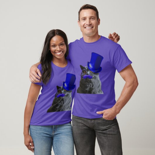 Graue Katze mit Blue Top Hat und Blue Mustache (Unisex)