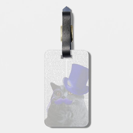Graue Katze mit Blue Top Hat und Blue Mustache Gepäckanhänger (Rückseite vertikal)