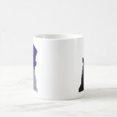 Graue Katze mit Blue Top Hat und Blue Mustache Kaffeetasse (Mittel)