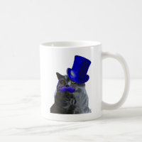 Graue Katze mit Blue Top Hat und Blue Mustache