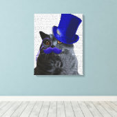 Graue Katze mit Blue Top Hat und Blue Mustache Leinwanddruck (Insitu (Holzboden))