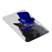Graue Katze mit Blue Top Hat und Blue Mustache Magnet (Rechte Seite)