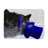 Graue Katze mit Blue Top Hat und Blue Mustache Magnet (Horizontal)
