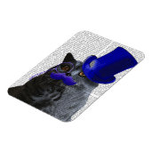 Graue Katze mit Blue Top Hat und Blue Mustache Magnet (Linke Seite)