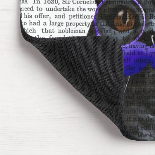 Graue Katze mit Blue Top Hat und Blue Mustache Mousepad (Ecke)