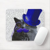 Graue Katze mit Blue Top Hat und Blue Mustache Mousepad (Mit Mouse)