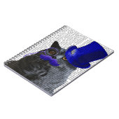 Graue Katze mit Blue Top Hat und Blue Mustache Notizblock (Linke Seite)