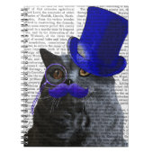 Graue Katze mit Blue Top Hat und Blue Mustache Notizblock (Vorderseite)