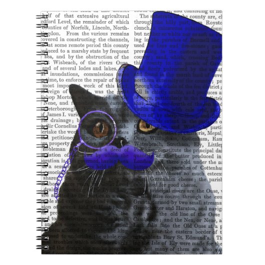 Graue Katze mit Blue Top Hat und Blue Mustache Notizblock (Vorderseite)