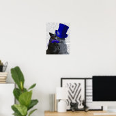 Graue Katze mit Blue Top Hat und Blue Mustache Poster (Heimbüro)