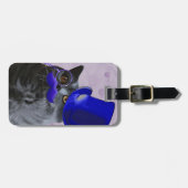 Graue Katze mit Blue Top Hat und Mustache Gepäckanhänger (Vorderseite horizontal)