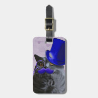 Graue Katze mit Blue Top Hat und Mustache