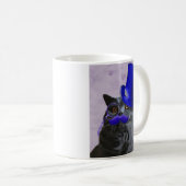 Graue Katze mit Blue Top Hat und Mustache Kaffeetasse (VorderseiteRechts)