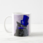 Graue Katze mit Blue Top Hat und Mustache Kaffeetasse (Links)