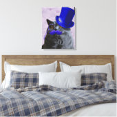 Graue Katze mit Blue Top Hat und Mustache Leinwanddruck (Insitu (Schlafzimmer))