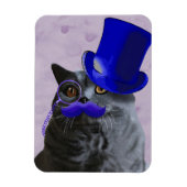 Graue Katze mit Blue Top Hat und Mustache Magnet (Vertikal)