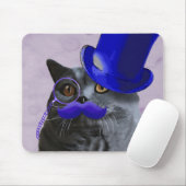 Graue Katze mit Blue Top Hat und Mustache Mousepad (Mit Mouse)
