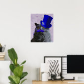 Graue Katze mit Blue Top Hat und Mustache Poster (Heimbüro)