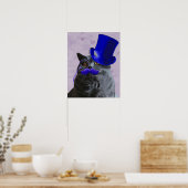 Graue Katze mit Blue Top Hat und Mustache Poster (Küche)