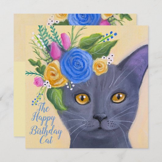 Graue Katze mit Blume Whimsikkunst (Vorne/Hinten)