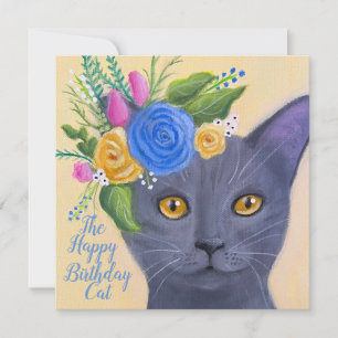 Graue Katze mit Blume Whimsikkunst