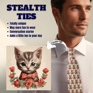 Graue Katze mit Bowtie und Rose Stealth Neck Tie Krawatte
