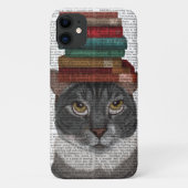 Graue Katze mit Büchern auf Kopf Case-Mate iPhone Hülle (Rückseite)