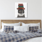 Graue Katze mit Büchern auf Kopf Leinwanddruck (Insitu (Schlafzimmer))