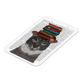Graue Katze mit Büchern auf Kopf Magnet (Linke Seite)