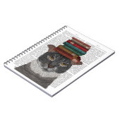 Graue Katze mit Büchern auf Kopf Notizblock (Linke Seite)