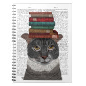 Graue Katze mit Büchern auf Kopf Notizblock (Vorderseite)