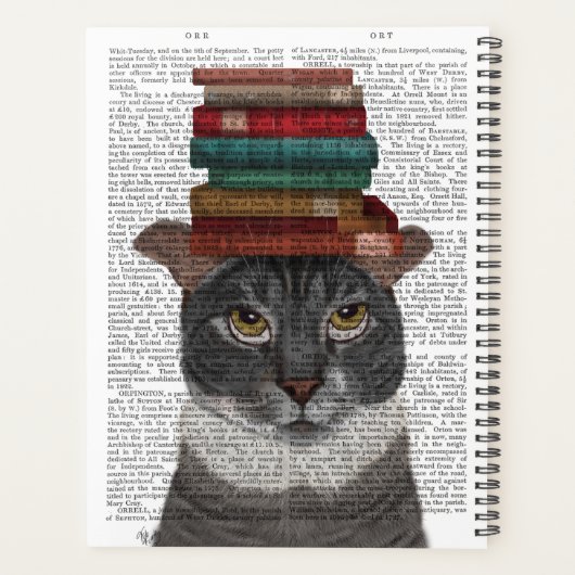Graue Katze mit Büchern auf Kopf Planer (Rückseite)