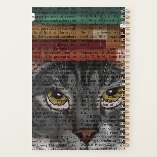 Graue Katze mit Büchern auf Kopf Planer (Rückseite)