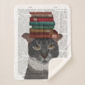 Graue Katze mit Büchern auf Kopf Sherpadecke (Vorderseite)