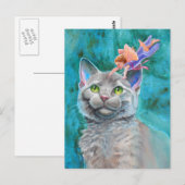 Graue Katze mit Fairy Postkarte (Vorne/Hinten)