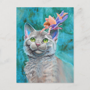 Graue Katze mit Fairy Postkarte