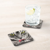 Graue Katze mit gelben Augen leckende Paste Getränkeuntersetzer (Rechte Seite)