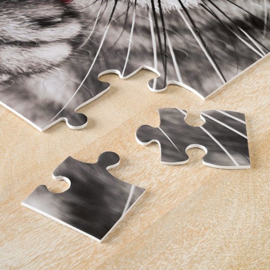 Graue Katze mit gelben Augen leckende Paste Puzzle (Seite)