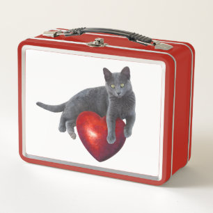 Graue Katze mit Herz-Lunch Box Metall Brotdose